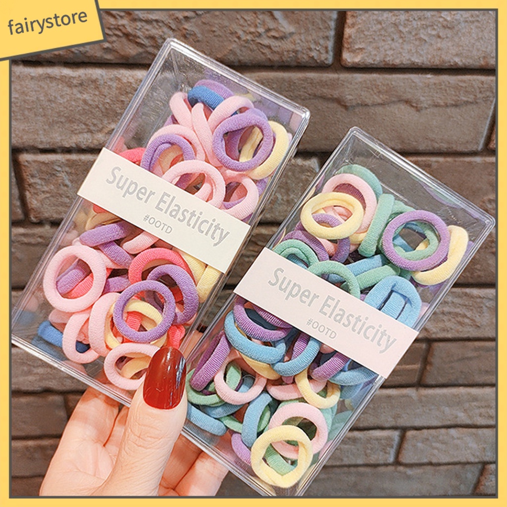 1 Hộp 80 Dây Cột Tóc Màu Trơn Độ Co Giãn Cao Chống Rơi Lâu Trôi