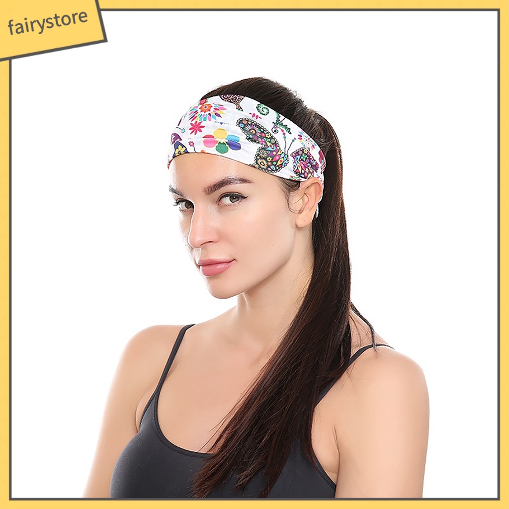 Băng Đô Cài Tóc Bản Rộng Co Giãn In Họa Tiết Bướm Phong Cách Thể Thao Thời Trang Cho Nữ