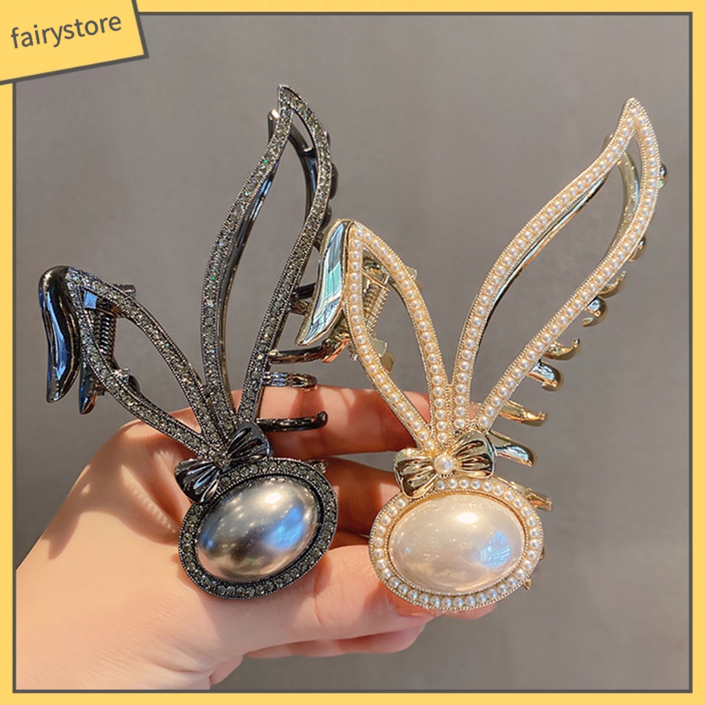 Kẹp Tóc Càng Cua Lớn Đính Đá &amp; Ngọc Trai Giả Hình Tai Thỏ