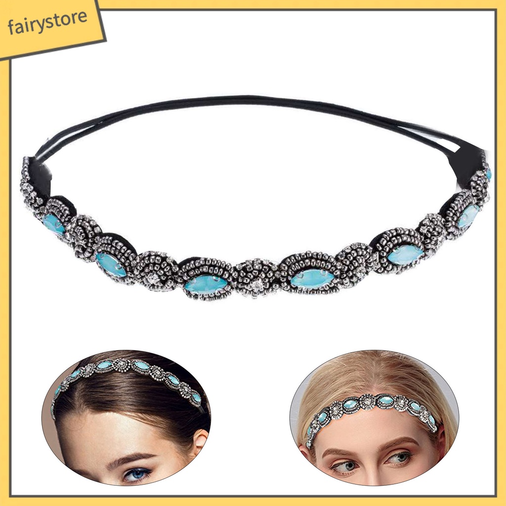 [FRO] Băng Đô Co Giãn Đính Hạt Đá Thủ Công Tinh Tế Không Kéo Cho Nữ