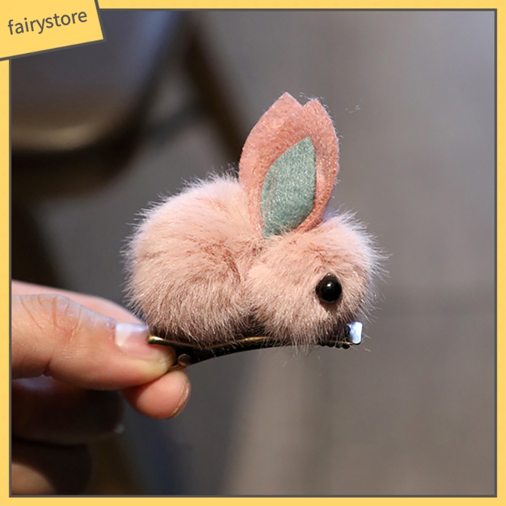 Kẹp Tóc Giả Da Hình Thỏ Nhồi Bông Mềm Mại Cho Nữ