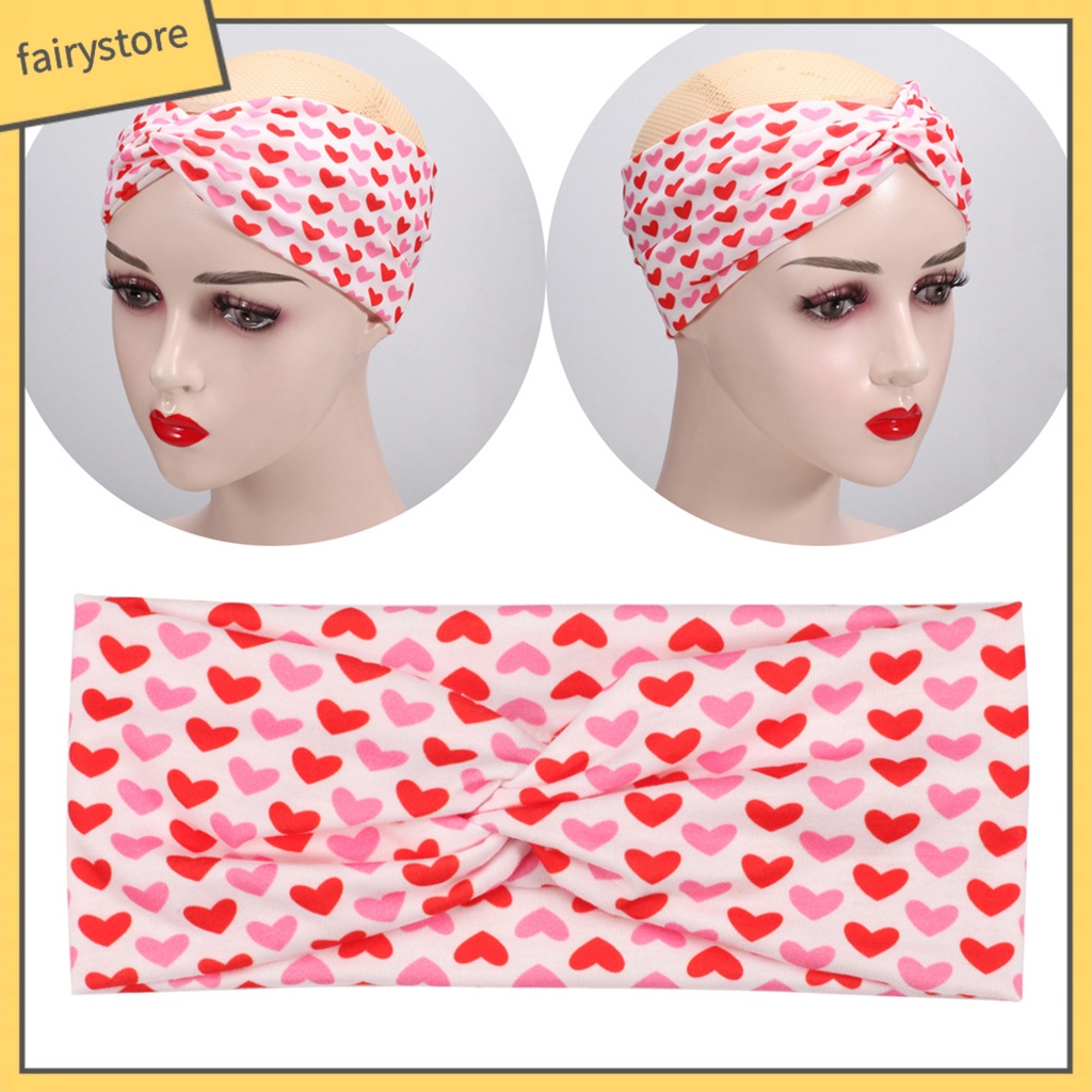 Băng Đô Cài Tóc Co Giãn Tốt In Họa Tiết Trái Tim Xinh Xắn Thời Trang