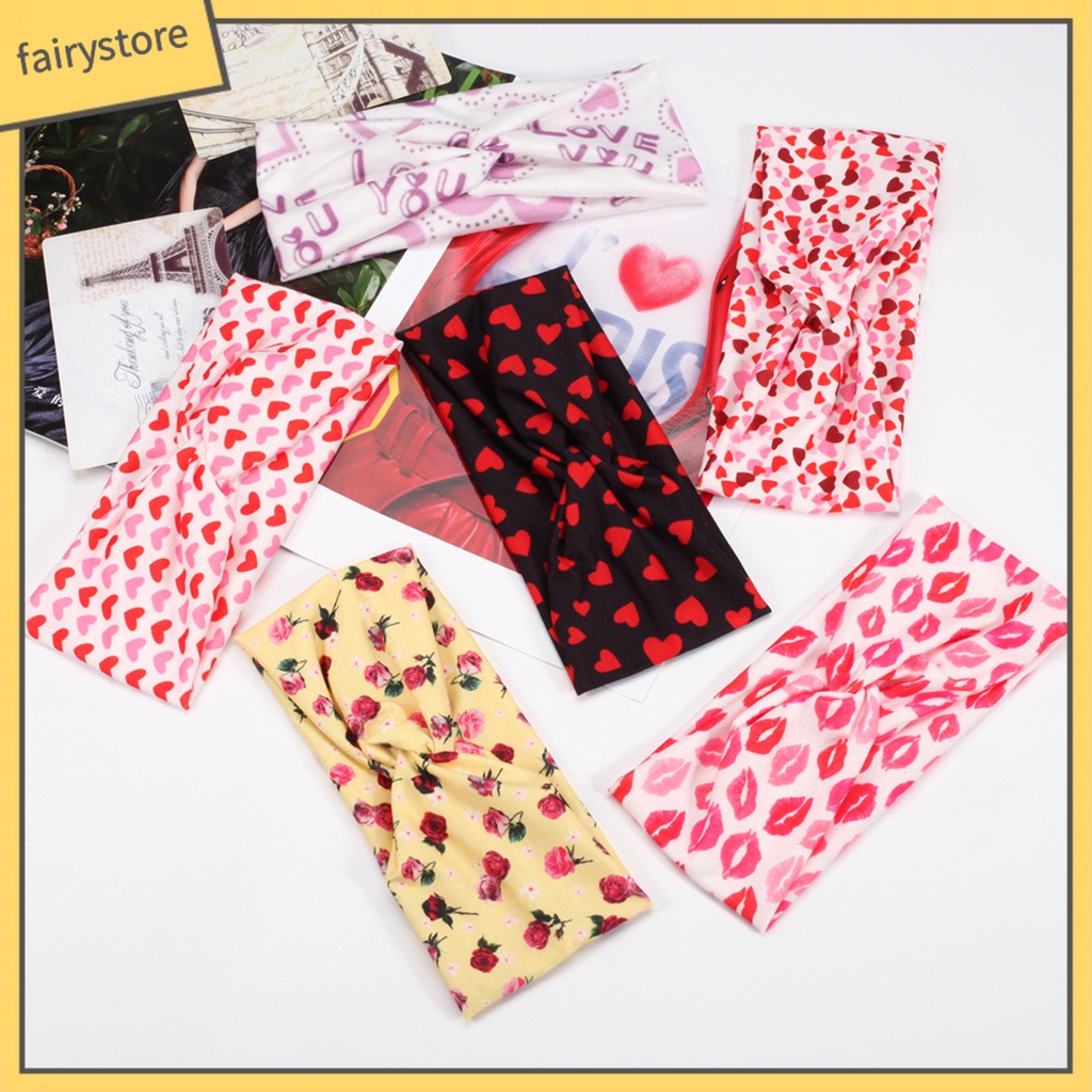 Băng Đô Cài Tóc Co Giãn Tốt In Họa Tiết Trái Tim Xinh Xắn Thời Trang