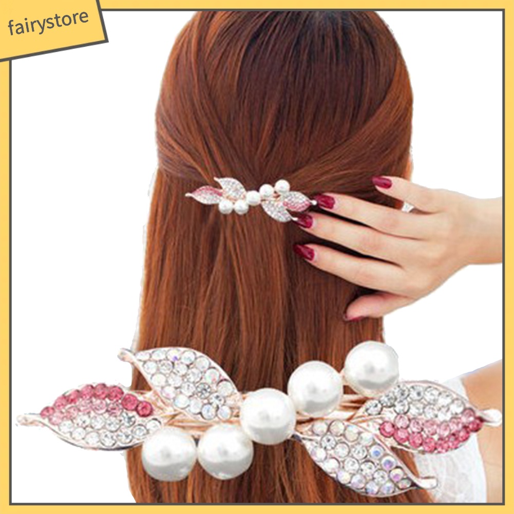 Kẹp Tóc Hình Nơ Đính Ngọc Trai Giả Thanh Lịch Cho Nữ