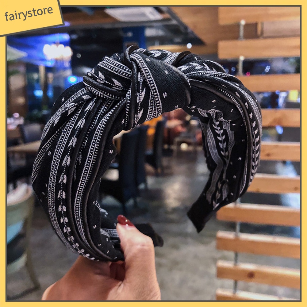 Băng Đô Vải Bản Rộng Thắt Nút Họa Tiết Lá Thời Trang Cho Nữ