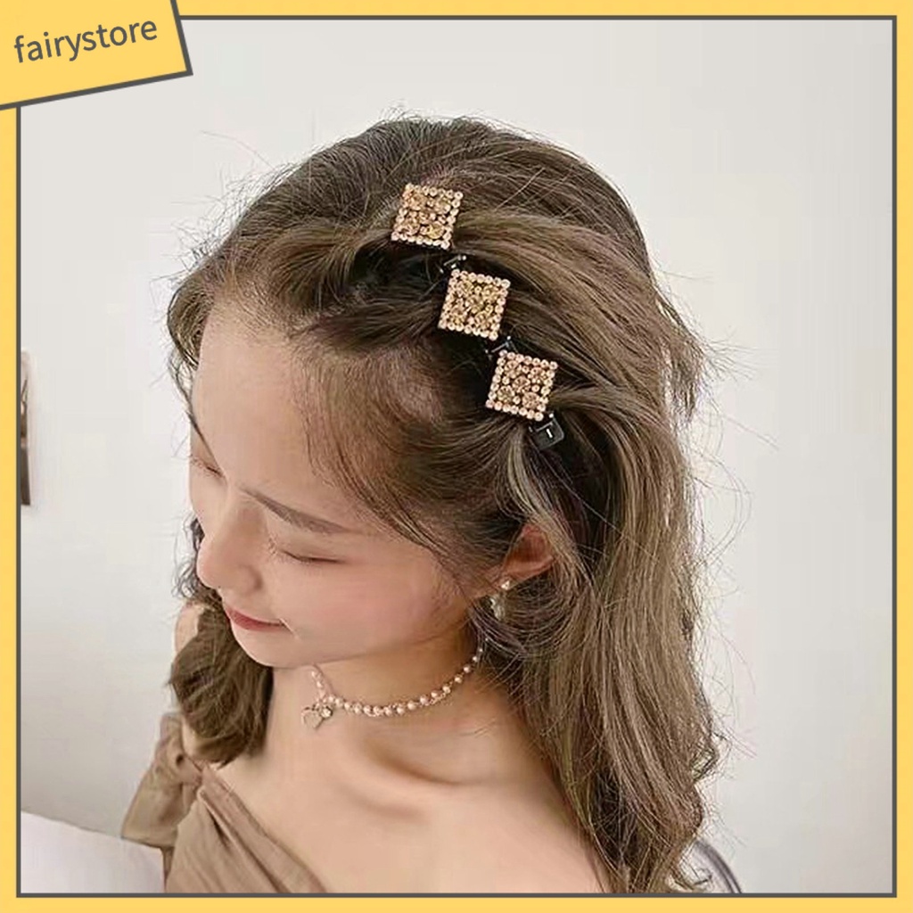 Kẹp Tóc Đính Đá Hình Vuông Bằng Nhựa Lấp Lánh Chống Rơi