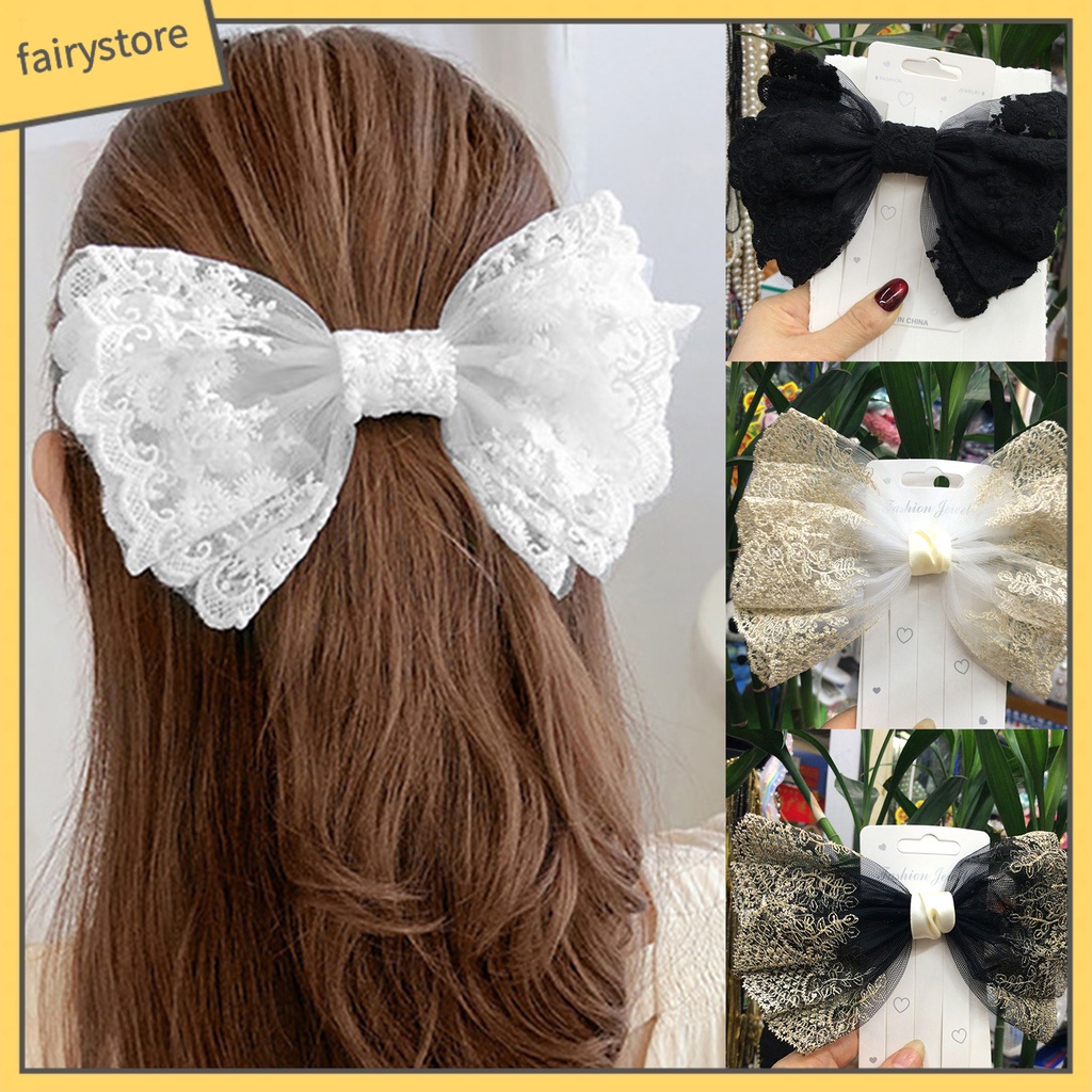 Kẹp Tóc Hình Nơ Phối Ren Chống Trượt Thiết Kế Tinh Tế Thời Trang