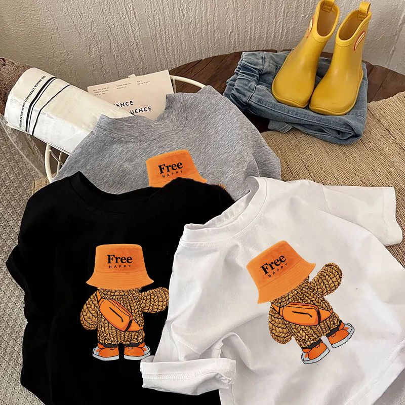 Áo Thun Cotton Tay Ngắn Cổ Tròn In Họa Tiết Hoạt Hình Thời Trang Mùa Hè Cho Bé Trai Và Gái