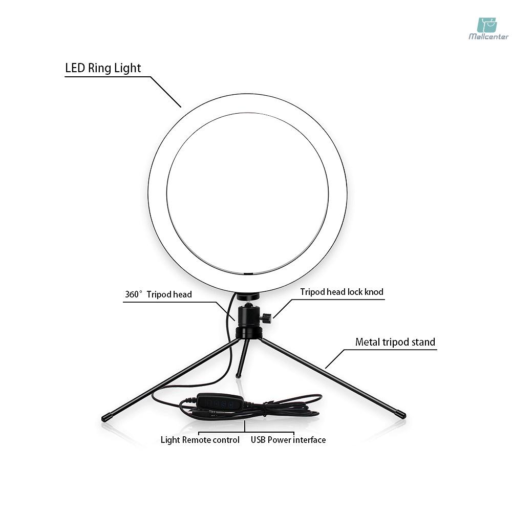 8inch Table LED Ring Light 3200-5600K 3 Colors 10 Levels Brightness Adjustable with Tripod Stand for Live Stream Makeup Portrait YouTube Video Lighting