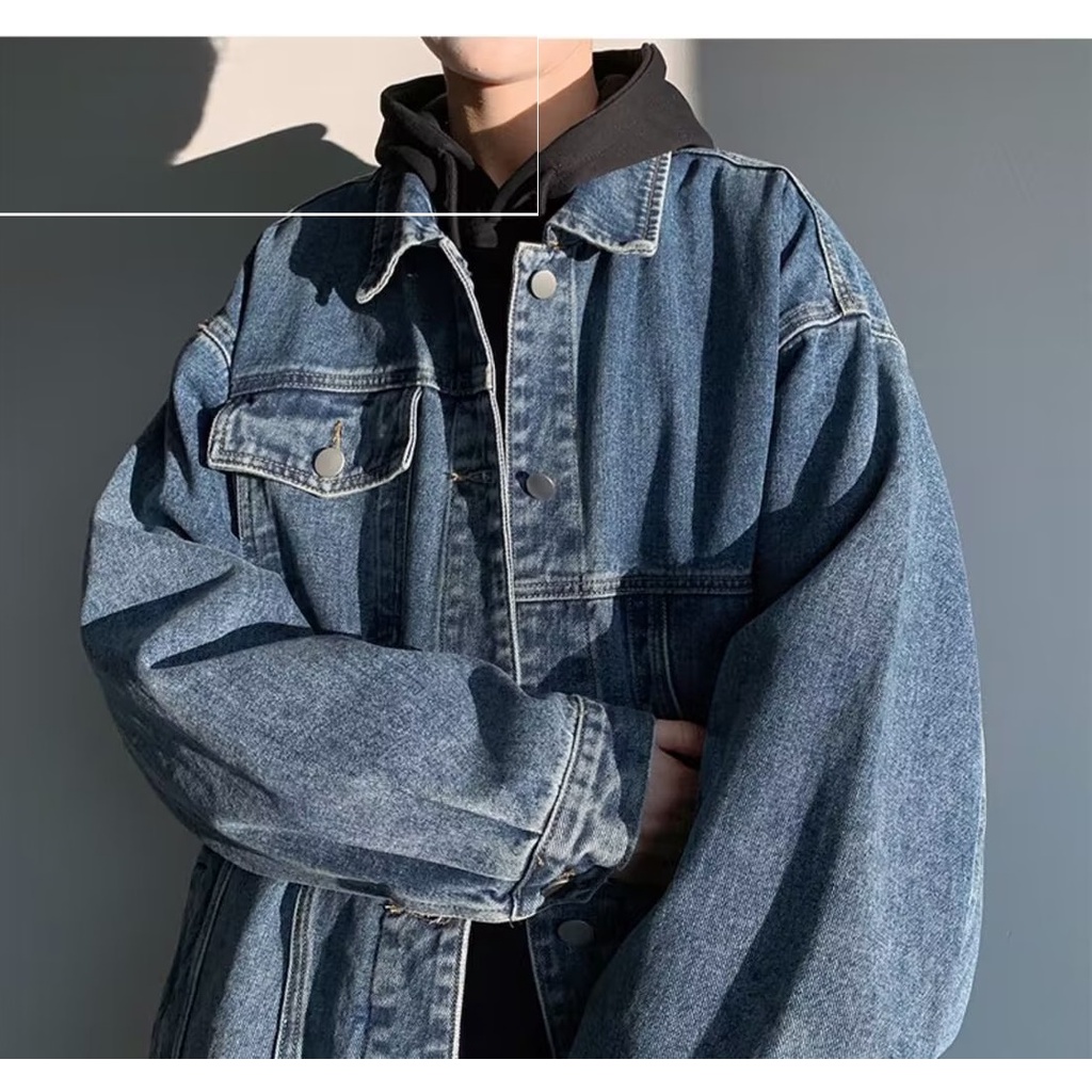 Áo Khoác Denim Cao Cấp Dáng Rộng Phong Cách Âu Mỹ Cá Tính Dành Cho Nam