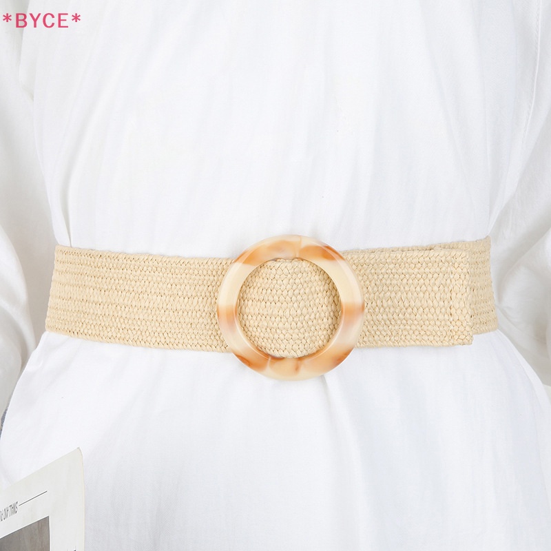 1 Thắt Lưng Bện Rơm Mỏng Mặt Tròn / Vuông Phong Cách Vintage Dành Cho Nữ Mới