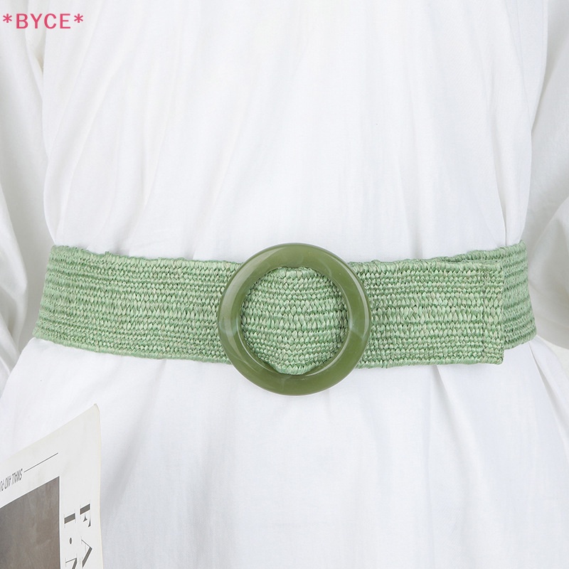1 Thắt Lưng Bện Rơm Mỏng Mặt Tròn / Vuông Phong Cách Vintage Dành Cho Nữ Mới
