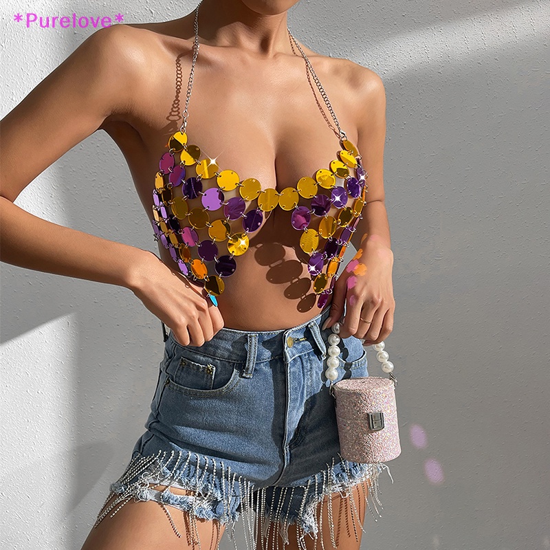 Áo Croptop Hở Lưng Đính Kim Sa Lấp Lánh Thời Trang 2023 Cho Nữ Mới