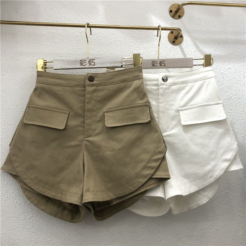 Quần Short Nữ Lưng Cao Dáng Chữ A Màu Trơn Phong Cách Hàn Quốc Mới