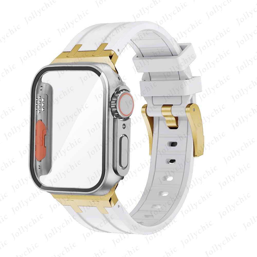 Bộ Ốp + Dây Đeo Cao Su Thay Thế Cho Đồng Hồ Thông Minh Apple watch series 8 7 6 45mm 41mm i watch se 5 4 44m
