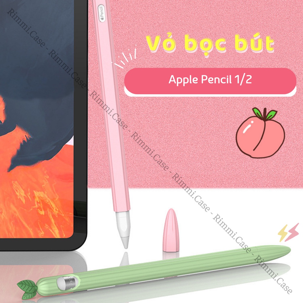 Bọc Silicon dành cho Apple Pencil 1/2 đầu bút có 2 lá cây cute, dễ thương- Chống sốc, bảo vệ bút tránh lăn và rơi