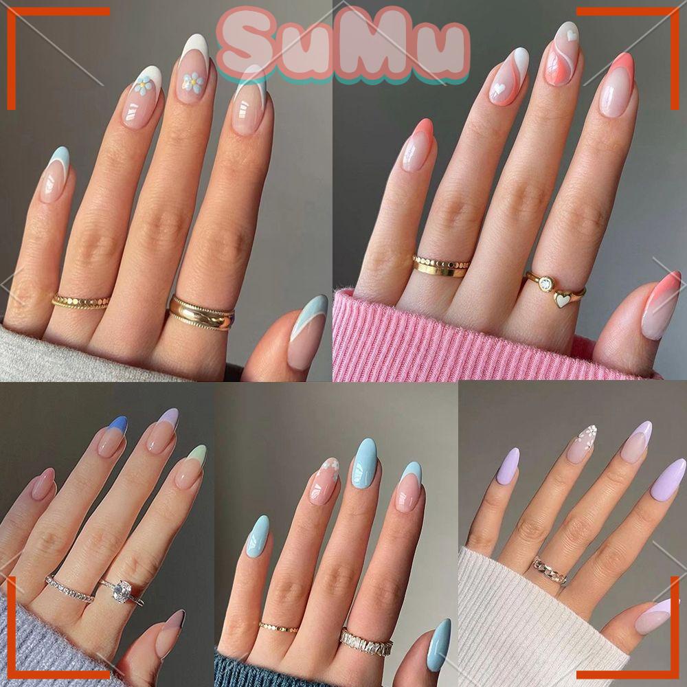 Hộp 24 Móng Tay Giả Họa Tiết Hoa Đính Đá Thời Trang Cho Nữ