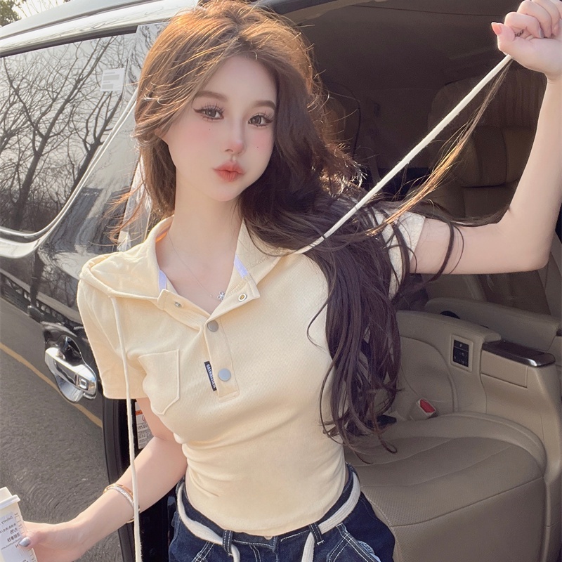 COZOK Áo Thun Ngắn Tay Có Mũ Trùm Đầu Thời Trang Dành Cho Nữ