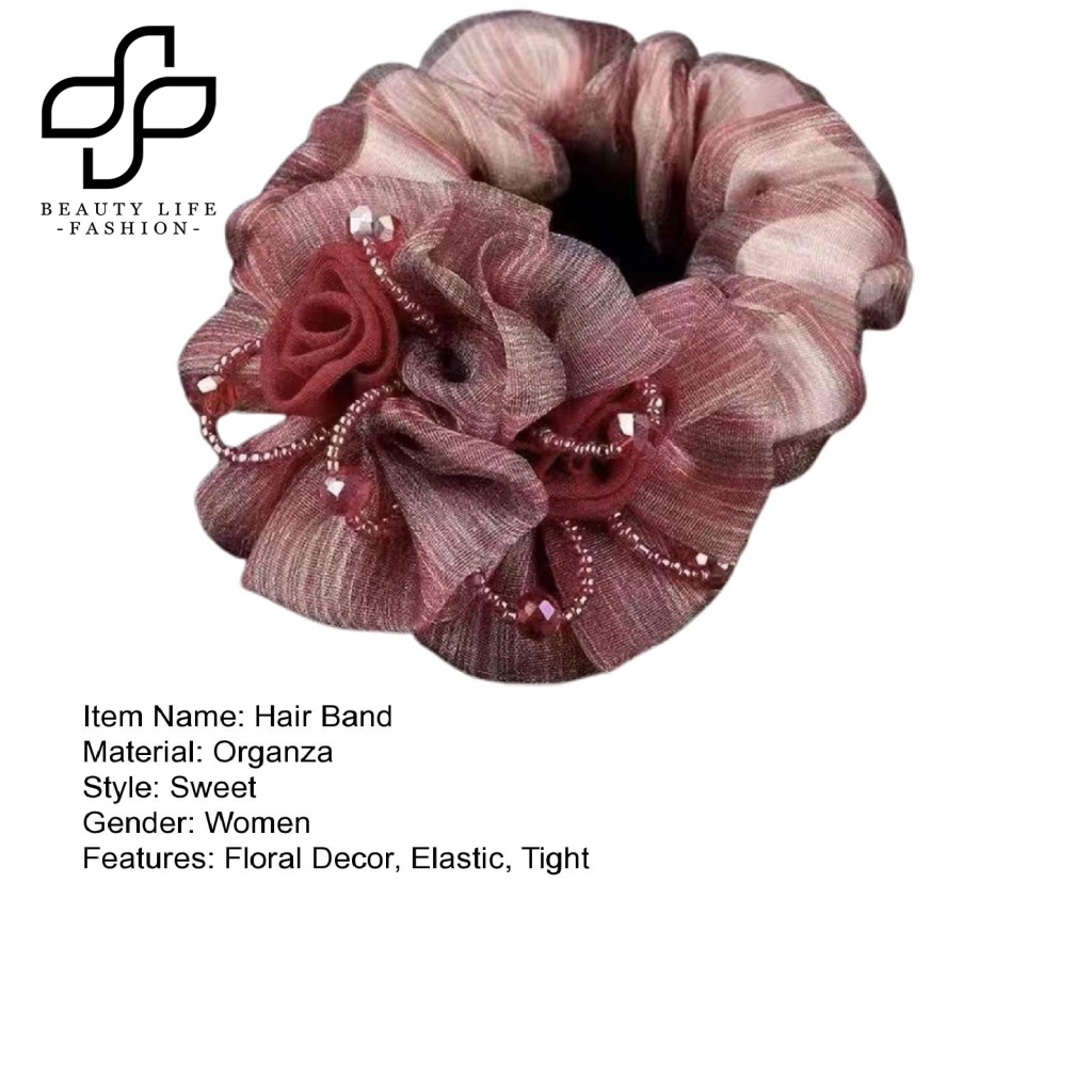 Dây Buộc Tóc Vải Mềm Co Giãn Cao Chống Rơi Đính Hạt Trang Trí Hoa Thời Trang