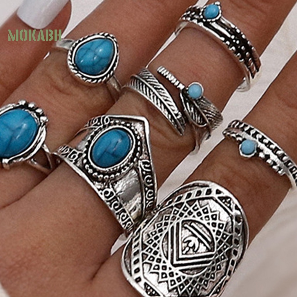 8 Nhẫn Đeo Khớp Ngón Tay Họa Tiết Hình Chiếc Lá Theo Phong Cách Bohemian Hợp Thời Trang