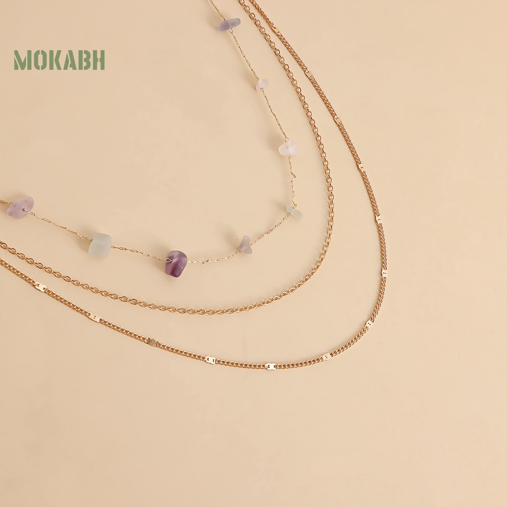 [Mok Abh] Vòng Thắt Lưng Nhiều Vòng Đính Đá Ngọc Lam Giả Phong Cách Bohemian Có Thể Điều Chỉnh Dùng