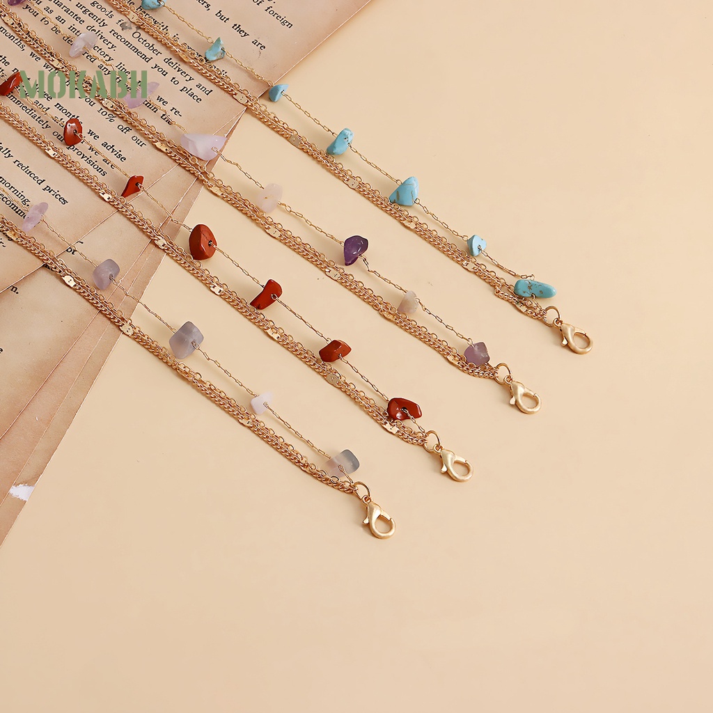 [Mok Abh] Vòng Thắt Lưng Nhiều Vòng Đính Đá Ngọc Lam Giả Phong Cách Bohemian Có Thể Điều Chỉnh Dùng