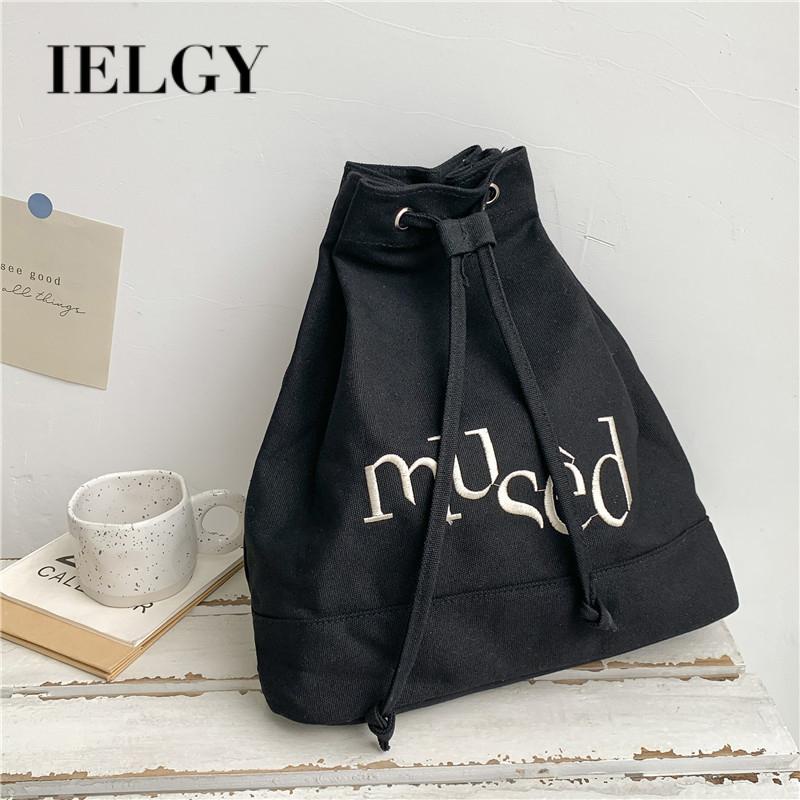 Ba Lô Rút Dây Bằng Vải Bạt Đơn Giản Sức Chứa Lớn In Chữ Thời Trang Phong Cách Hàn Quốc Cho Nữ