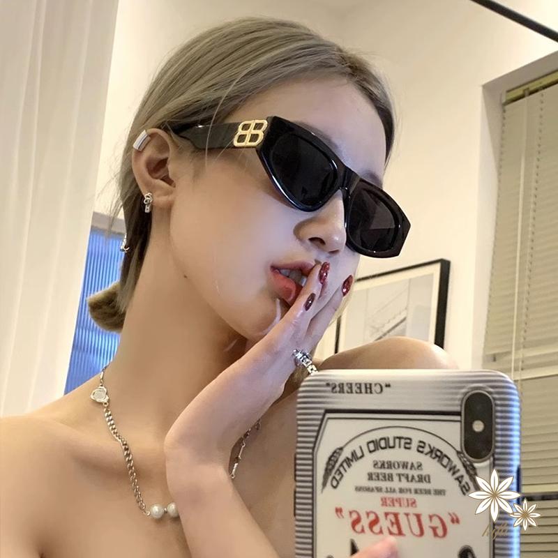 Kính Râm Mắt Mèo Hai Mặt Tam Giác Thời Trang Retro Đường Phố Làm Đạo Cụ Chụp Ảnh