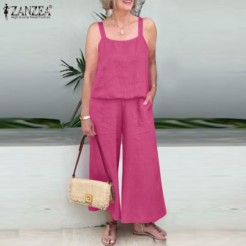 Zanzea Bộ Áo Dây Không Tay + Quần Dài Lưng Thun Phong Cách Vintage Thời Trang Cho Nữ