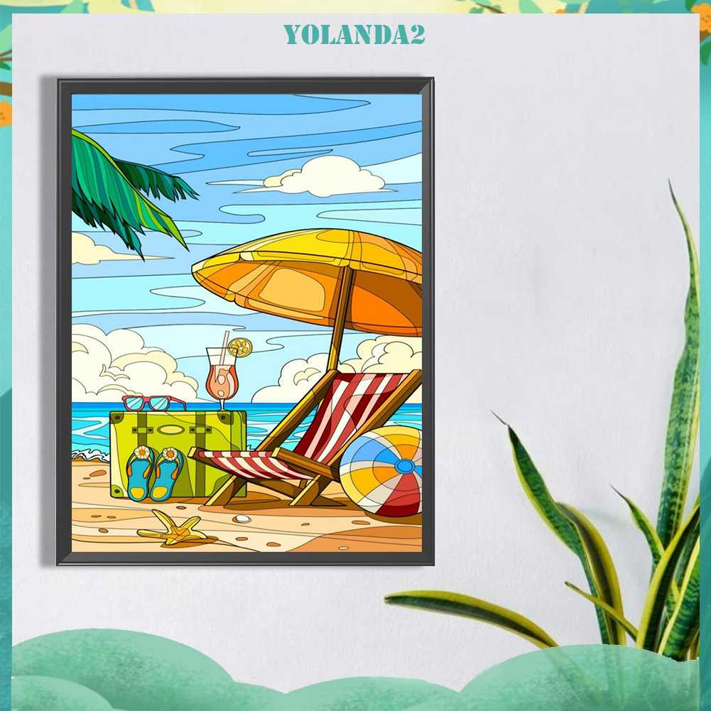 Tranh Đính Đá Kim Cương Toàn Bộ 5D DIY Hình Vẽ Ghế Bãi Biển Trang Trí Nhà Cửa