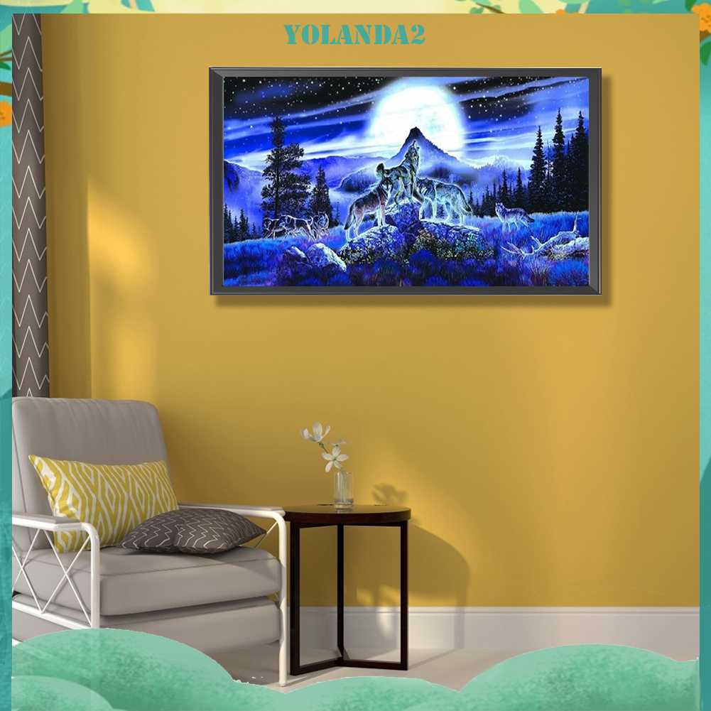 Tranh Đính Đá Kim Cương Toàn Bộ 5D DIY Hình Vẽ Sói Trang Trí Nhà Cửa