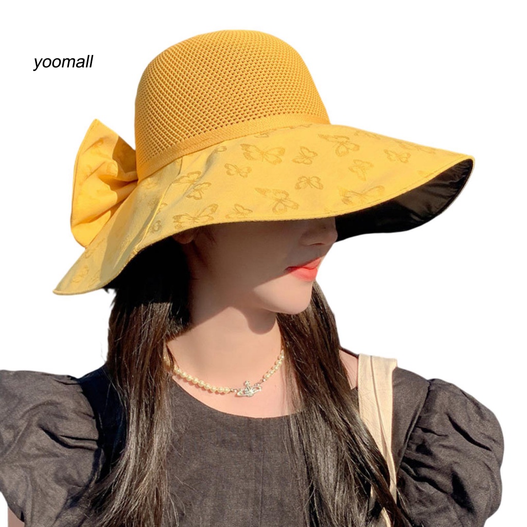 Nón Tai Bèo Rộng Vành Màu Trơn In Họa Tiết Bươm Bướm Thời Trang Cho Nữ