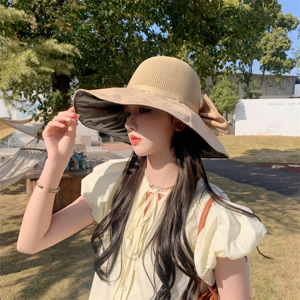 Nón Tai Bèo Rộng Vành Màu Trơn In Họa Tiết Bươm Bướm Thời Trang Cho Nữ