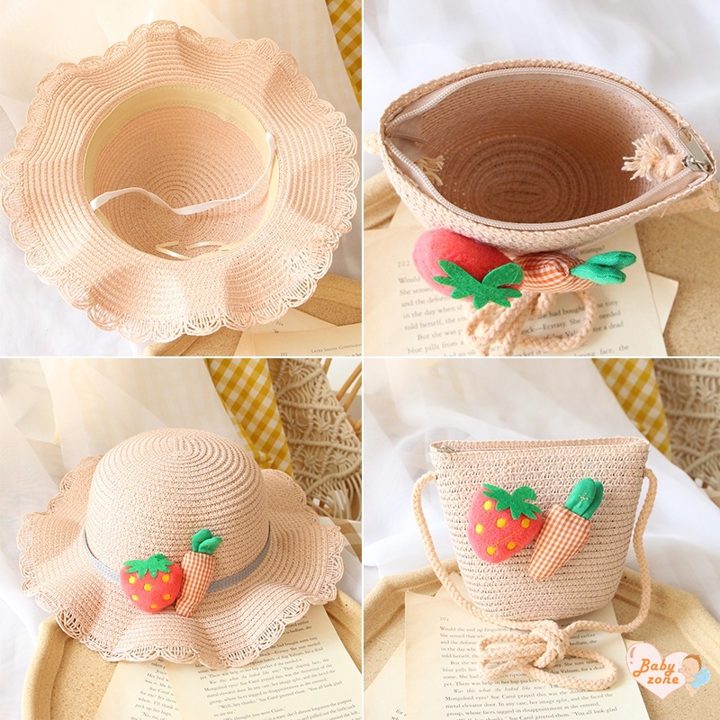 Túi cói Đan Lát Hình Trái Cây + Mũ Xinh Xắn Cho Bé