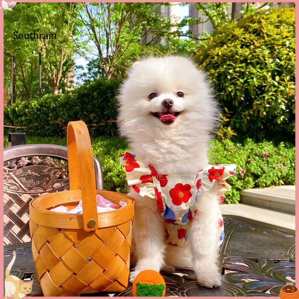 Đầm Hóa Trang Công Chúa Nhỏ Viền Bèo In Hoa Xinh Xắn Cho Thú Cưng