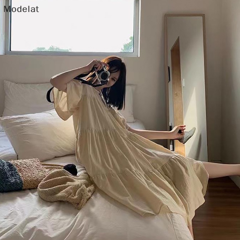 Đầm Tay Ngắn Dáng Rộng Phong Cách Hàn Quốc Thời Trang Mùa Hè Cho Nữ