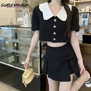 Sugemiusi Set Áo Cổ Búp Bê + Quần Culottes Lưng Cao Thời Trang Mùa Hè Cho Nữ