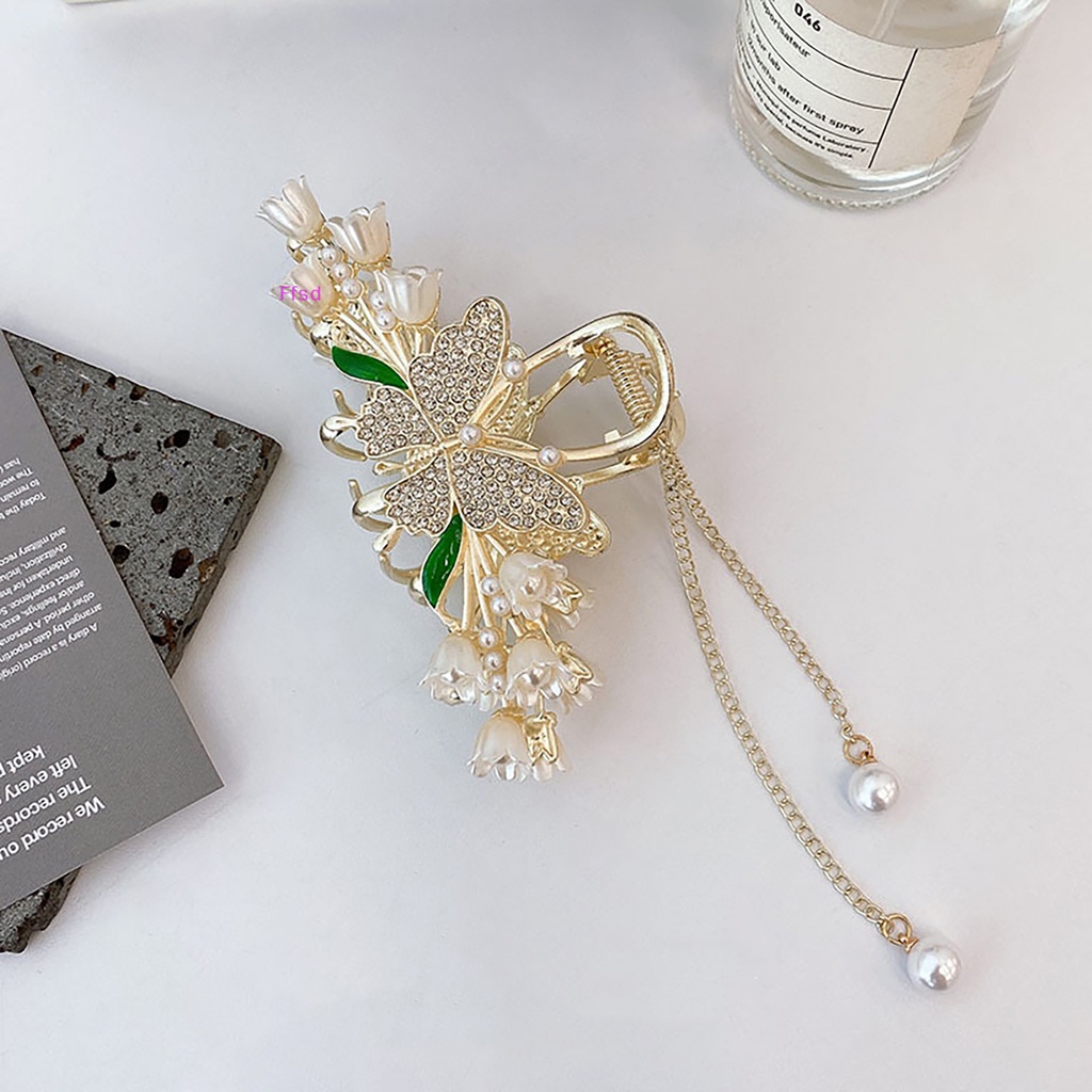 {Ffsd} Kẹp Tóc Đuôi Ngựa Bướm Tua Rua Đính Hoa Ngọc Trai Thanh Lịch Phong Cách Hàn Quốc Vintage Trang Trí Tóc Đuôi Ngựa Cho Nữ