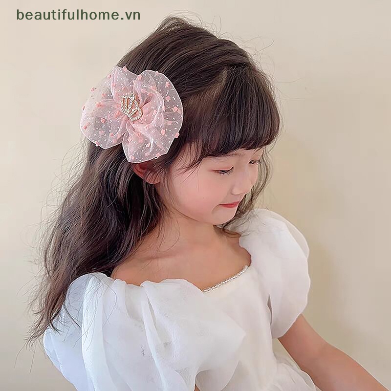 Kẹp Tóc Nơ Lưới Chấm Bi Phong Cách Hàn Quốc Ngọt Ngào Cho Bé Gái