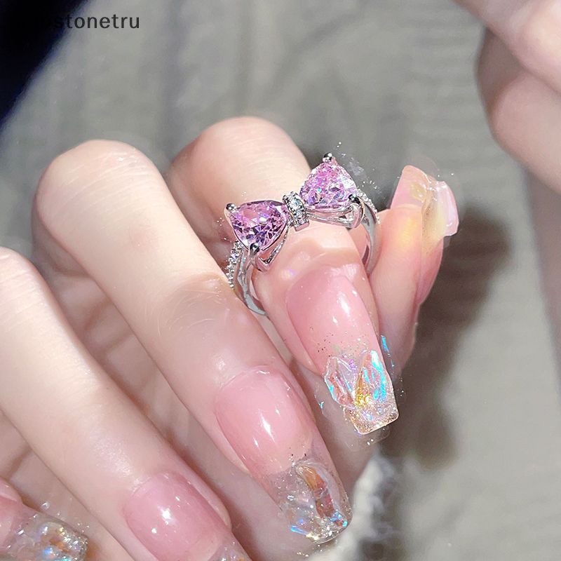 Ru Nhẫn Đính Đá Zircon Màu Hồng Thiết Kế Hình Nơ Thời Trang Tinh Tế Làm Quà Tặng Sinh Nhật Cho Bạn Gái n