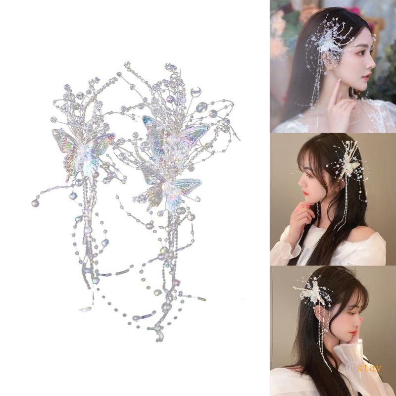 Kẹp Tóc Cô Dâu Hình Bướm Đính Đá Lấp Lánh Dễ Thương