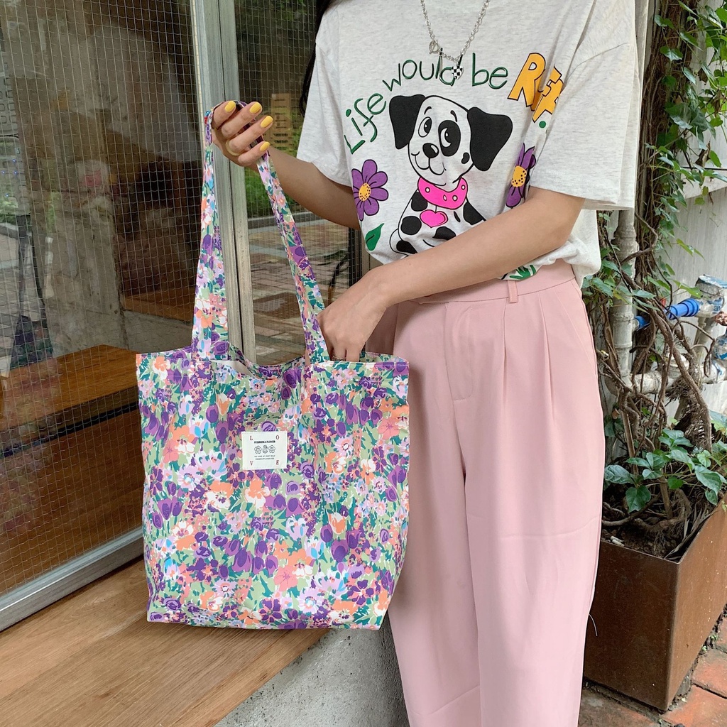 Túi Xách Canvas Cỡ Lớn Họa Tiết Hoa Phong Cách Phương Tây