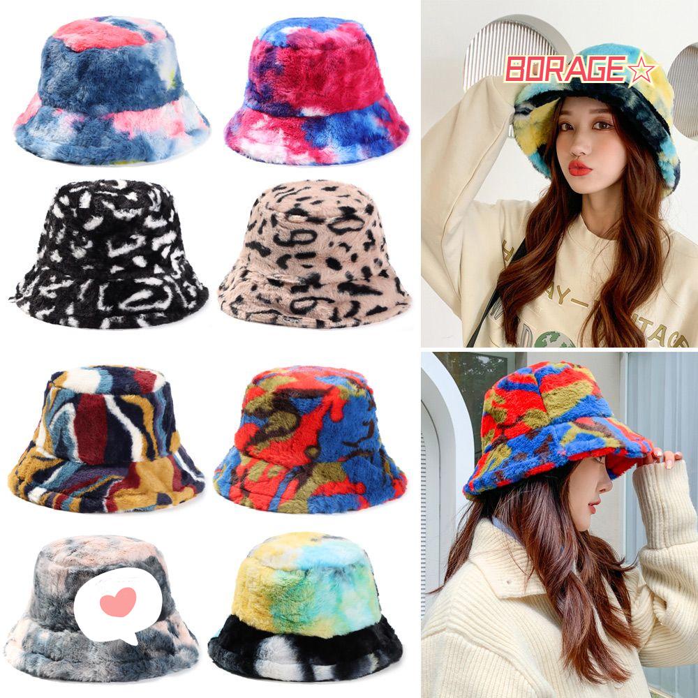 Mũ Bucket Phủ Lông Nhân Tạo Mềm Mại Chống Nắng Thời Trang Ngoài Trời