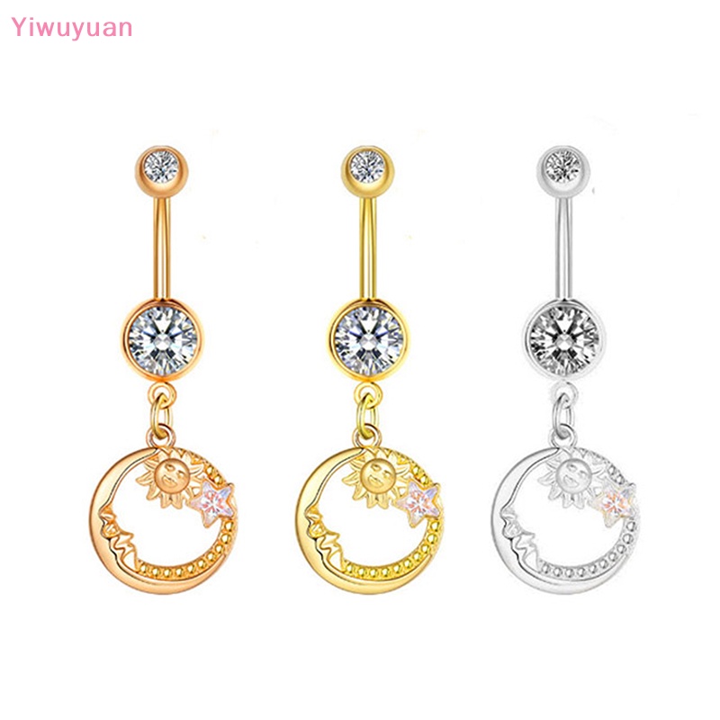 < Yiwuyuan > Khuyên Rốn Bằng Thép Không Gỉ Hình Hành Tinh Mặt Trăng Ngôi Sao Sáng Bóng Cho Nữ