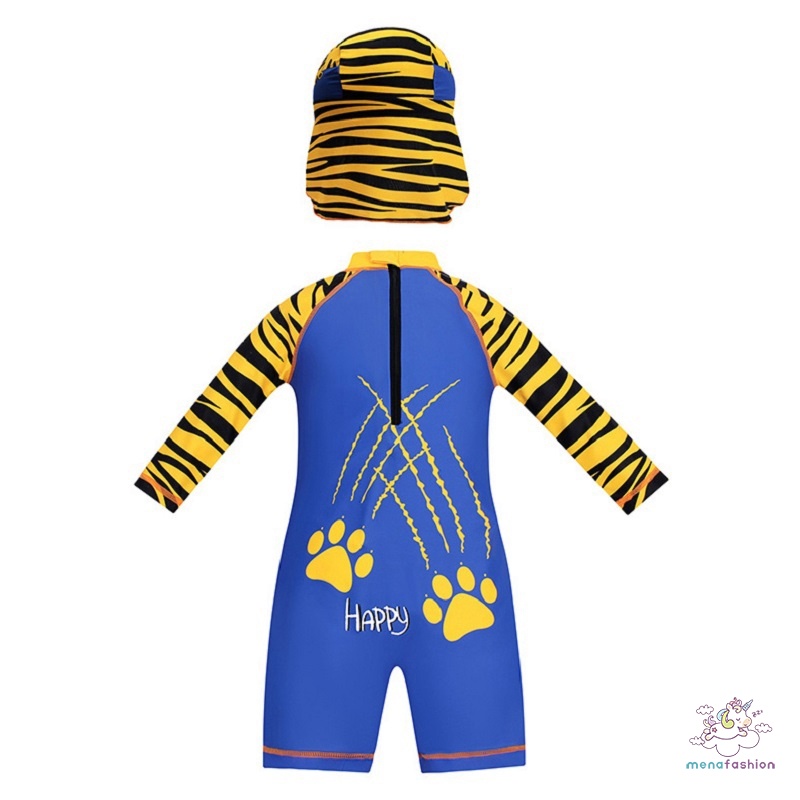 Bộ Đồ Bơi Liền Thân Dài Tay Kèm Mũ Chất Lượng Dành Cho Bé Trai