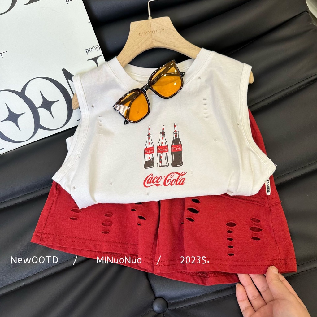 Set Áo Thun Sát Nách Cổ Tròn In Họa Tiết Hoạt Hình Và Quần Short Thời Trang Mùa Hè Cho Bé Trai