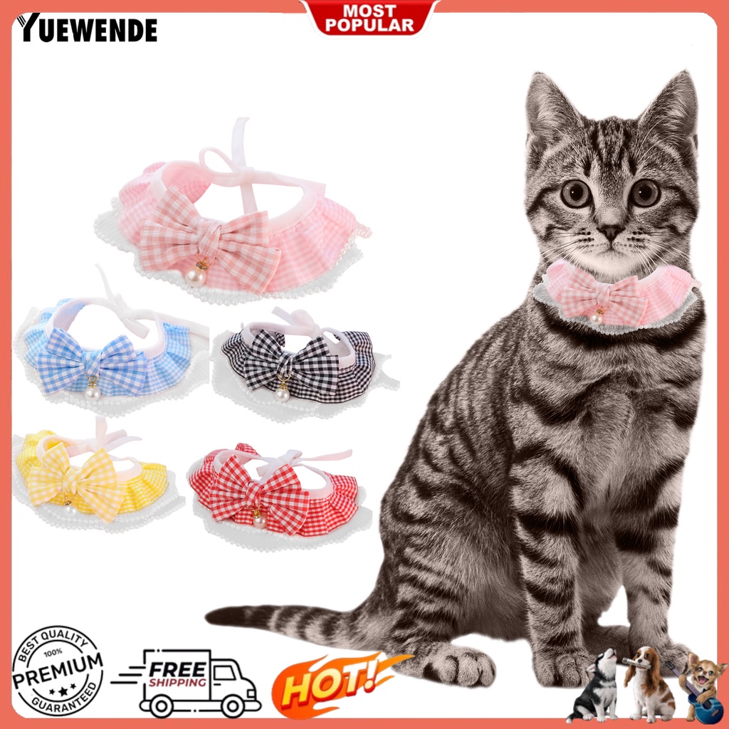 Khăn Choàng Cổ YQ.E Bằng Polyester Họa Tiết Kẻ Sọc Đính Ngọc Trai Giả Màu Sắc Tươi Sáng Chống Mài Mòn Chống Phai Màu Có Thể Giặt Cho Thú Cưng