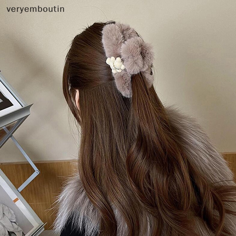 Kẹp Tóc Càng Cua Hình Gấu / Cá Mập Phủ Lông Thỏ Bằng Acrylic Kiểu Hàn Quốc Dễ Thương Thời Trang Mùa Đông Cho Bạn Gái