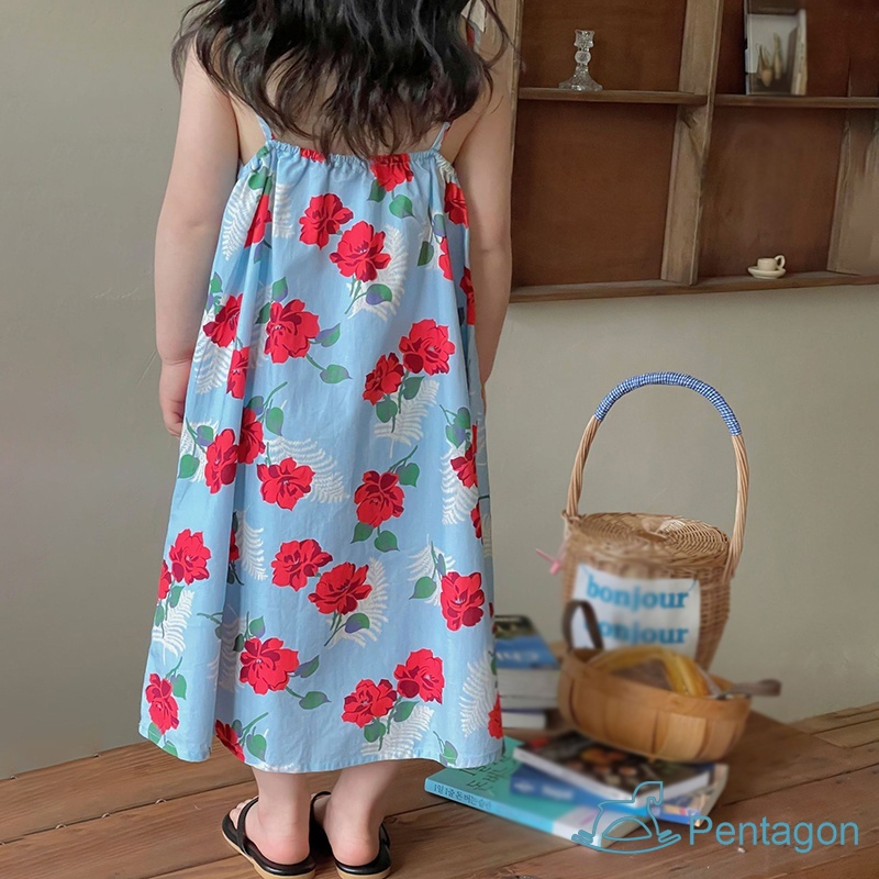 Đầm Hai Dây In Hoa Thời Trang Mùa Hè Hàn Quốc Cho Bé Gái