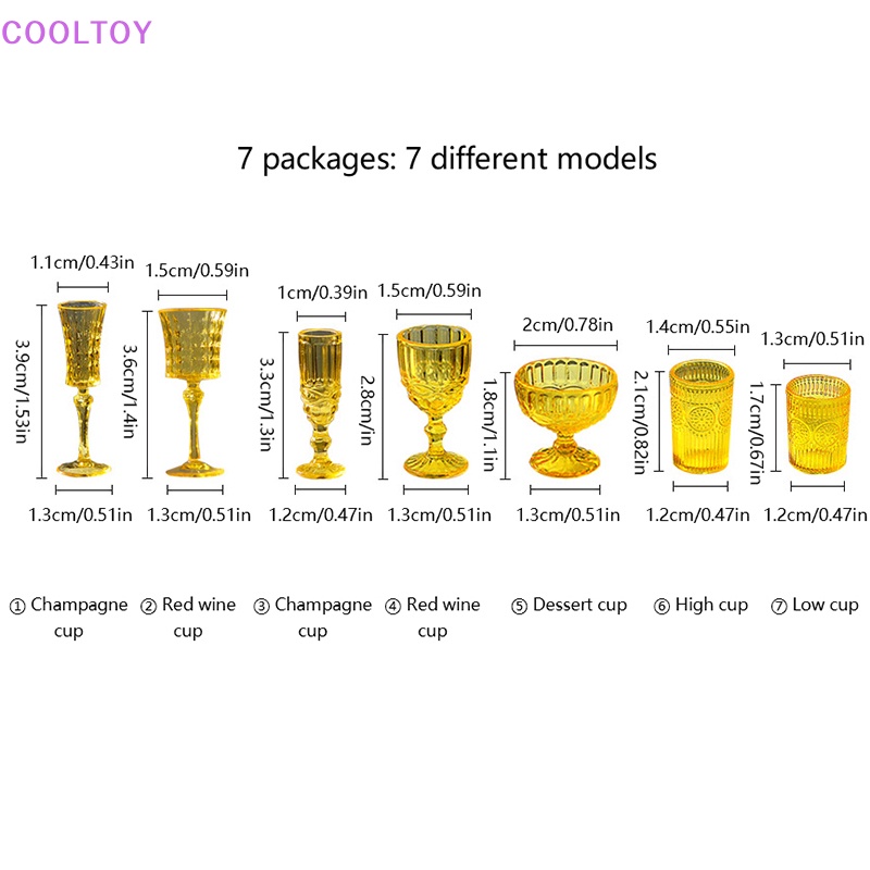 Set 7 Mô Hình Ly Rượu Vang Bằng Kính Thu Nhỏ 1: 6 Dùng Để Trang Trí Nhà Búp Bê